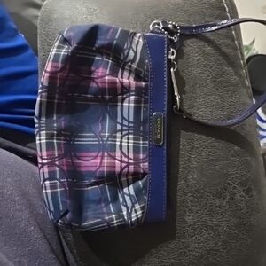 Coach Blue and Pink Plaid Wristlet
